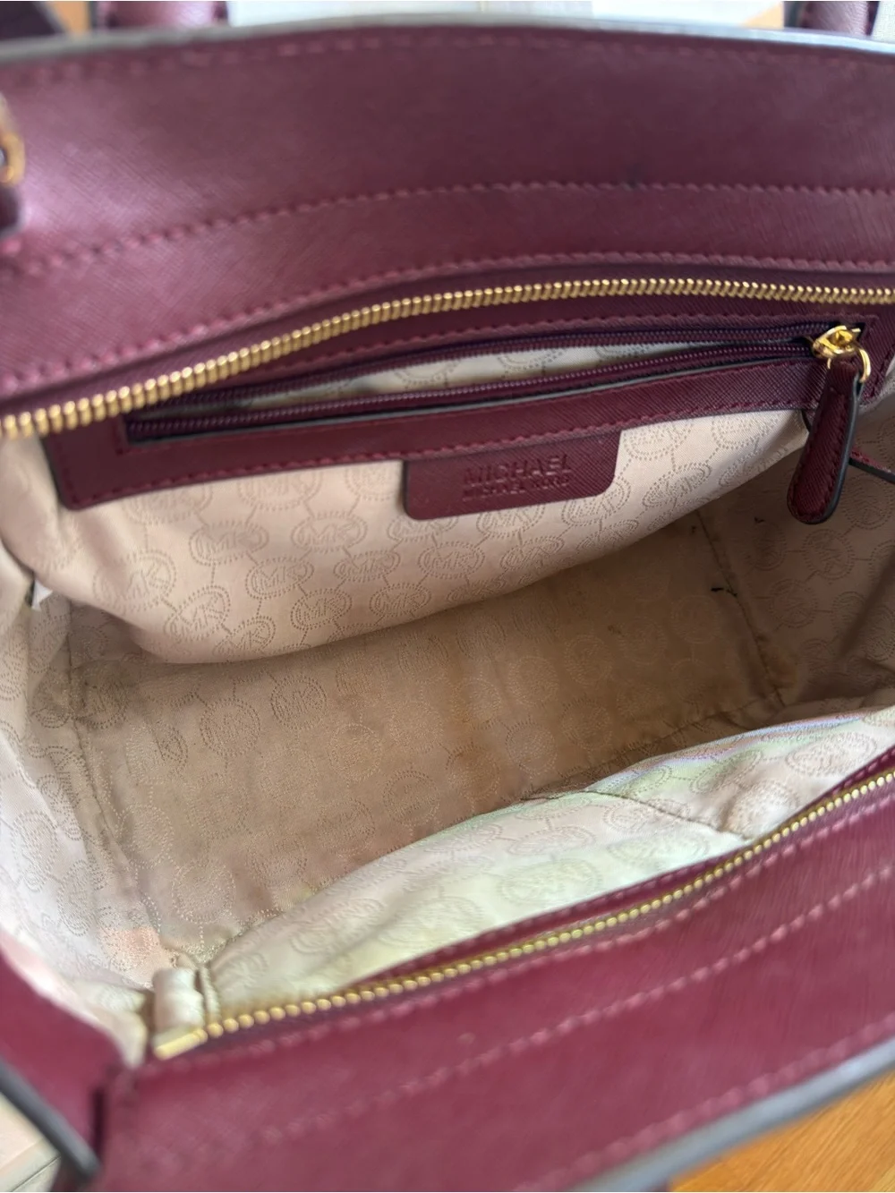 Michael Kors Wine Selma/Saffiano Leather Satchel with Gold Hardware